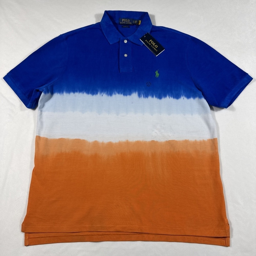 Polo Ralph Lauren Polo T-Shirt Men L Orange Blue‎ White Tie Dye Classic Fit $110